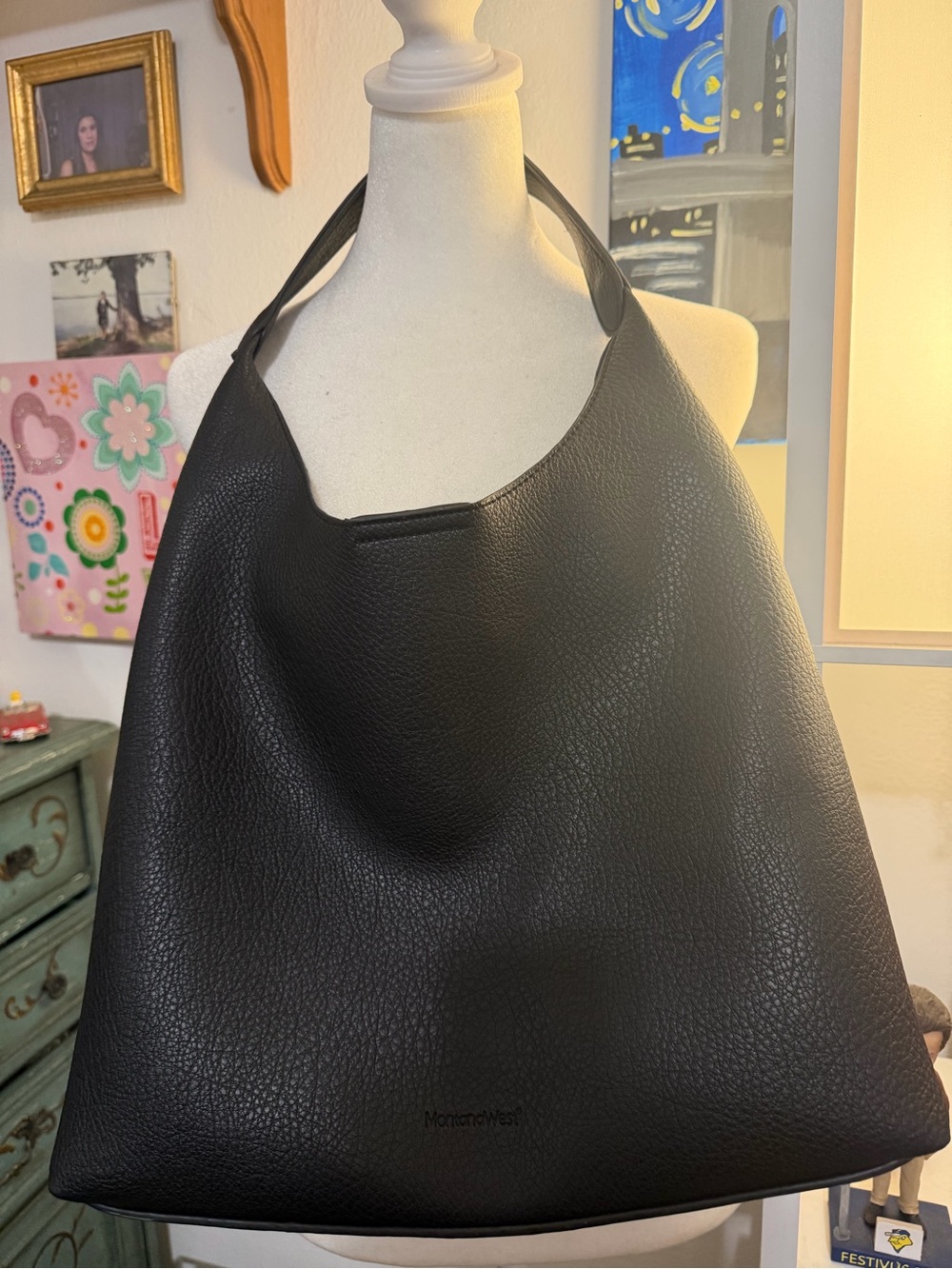 Montana West Black Pebbled Shoulder Bag - Picture 4 of 7